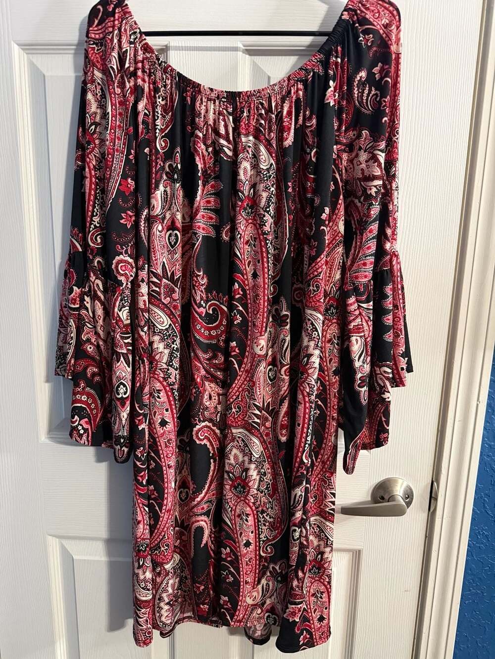 Women's Plus Size 4X Off-The-Shoulder Paisley Print Bell Sleeve Dress